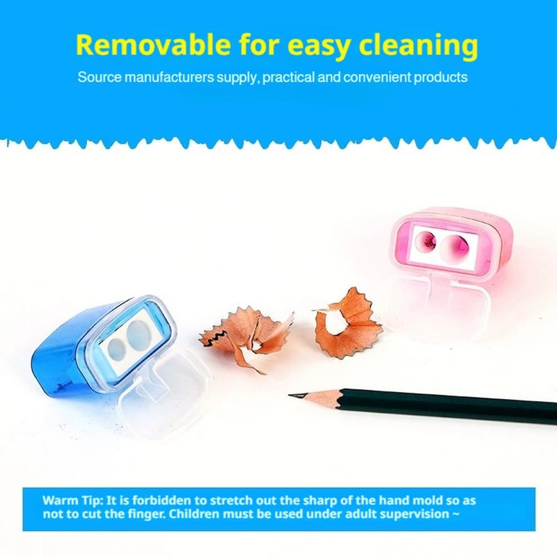 Dual Hole Pencil Sharpener with Container, Manual Twin Hole Sharpener with Lid for School Home Office, Compact Tip Shaping Tool for Kids Students (Blue) - Image 4